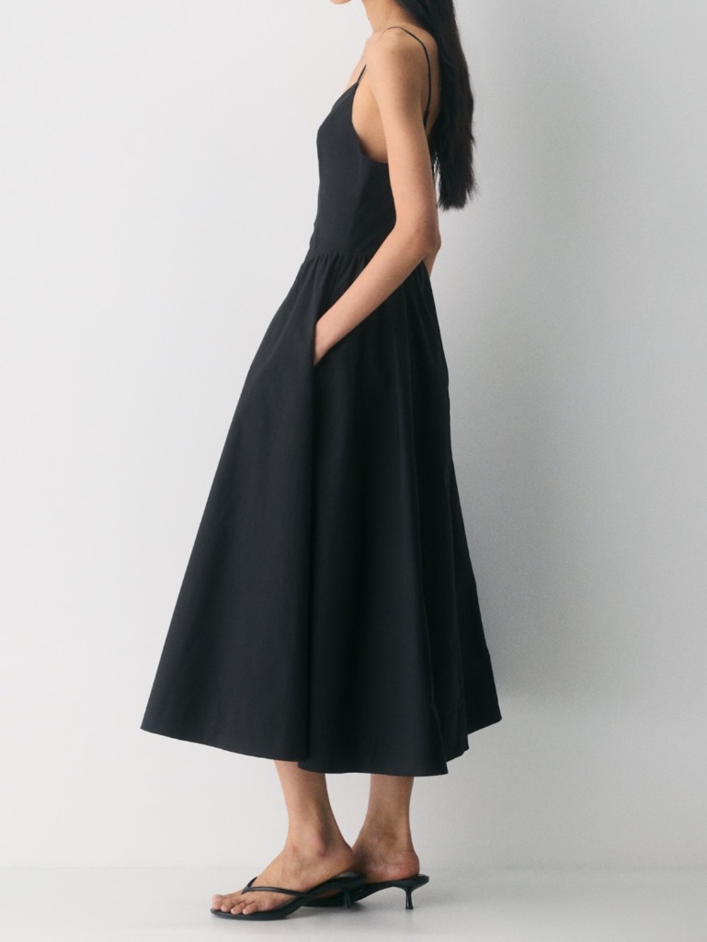 Aritzia Black Spaghetti-Strap Midi Dress - Picture 2 of 9